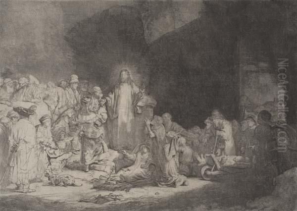 Christ Preaching (the Hundred Guilder Print) Oil Painting by Harmenszoon van Rijn Rembrandt