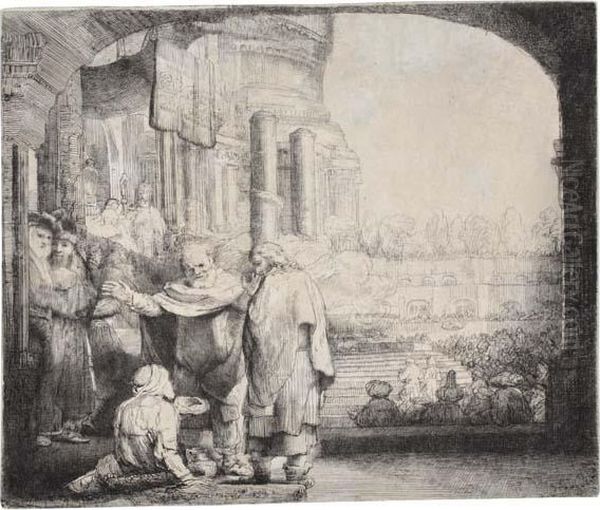 Peter And John Healing The Cripple At The Gate Of Thetemple Oil Painting by Harmenszoon van Rijn Rembrandt