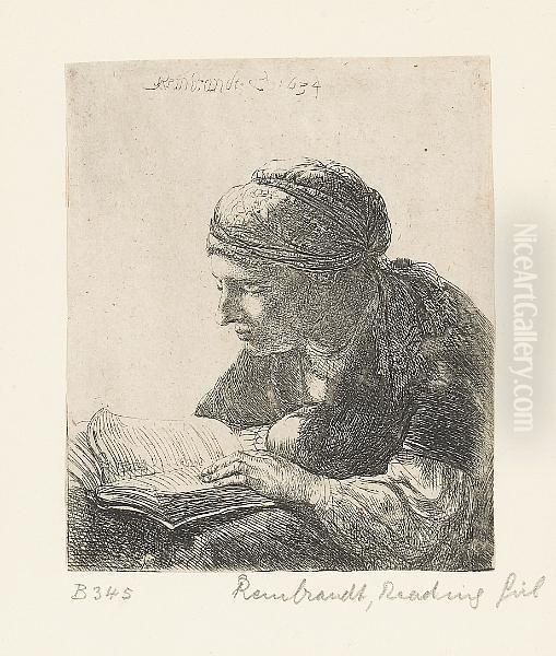 Woman Reading (b., Holl. 345; H.113), 1634 Oil Painting by Harmenszoon van Rijn Rembrandt