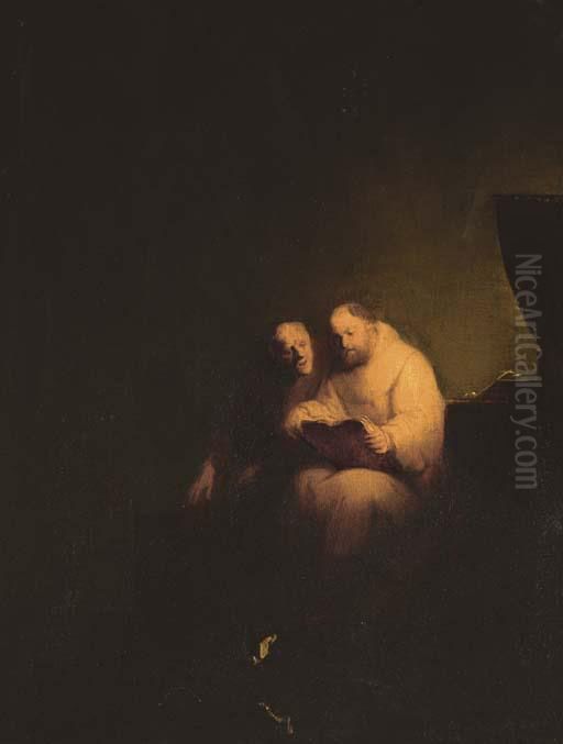 Monks Reading In A Chapel Interior Oil Painting by Harmenszoon van Rijn Rembrandt