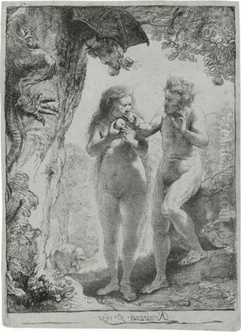 Adam And Eve (bartsch, Hollstein 28; Hind 159; Bjoklund And Barnard 38-d Oil Painting by Harmenszoon van Rijn Rembrandt