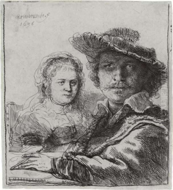 Self-portrait With Saskia (b., Holl. 19; H. 144; Bb. 36-a) Oil Painting by Harmenszoon van Rijn Rembrandt