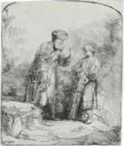 Abraham And Isaac (b., Holl. 34; H. 214; Bb. 45-d Oil Painting by Harmenszoon van Rijn Rembrandt