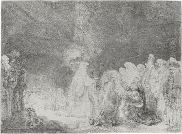 The Presentation In The Temple (b., Holl. 49; H. 162; Bb. 40-1) Oil Painting by Harmenszoon van Rijn Rembrandt