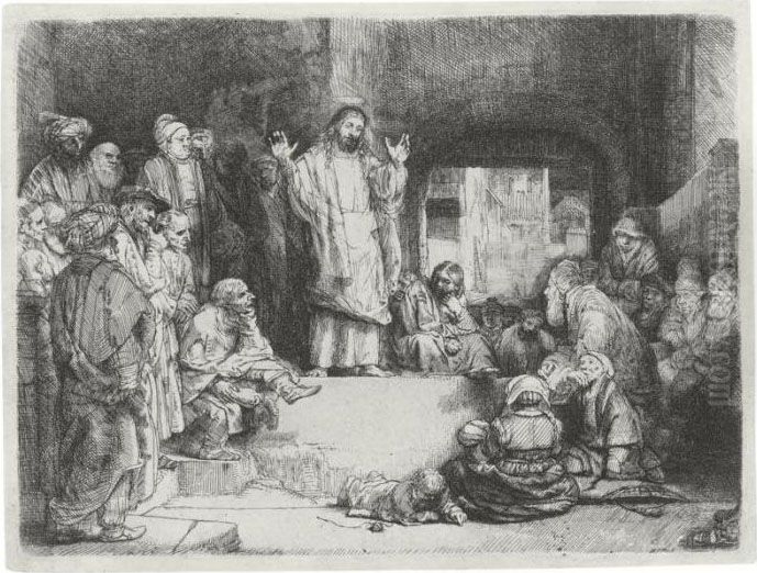 Christ Preaching ('la Petite Tombe') (b., Holl. 67; H. 256; Bb. 52-2) Oil Painting by Harmenszoon van Rijn Rembrandt