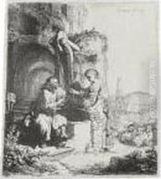 Christ And The Woman Of Samaria Among Ruins (b., Holl. 71; H. 122; Bb. 34-l) Oil Painting by Harmenszoon van Rijn Rembrandt