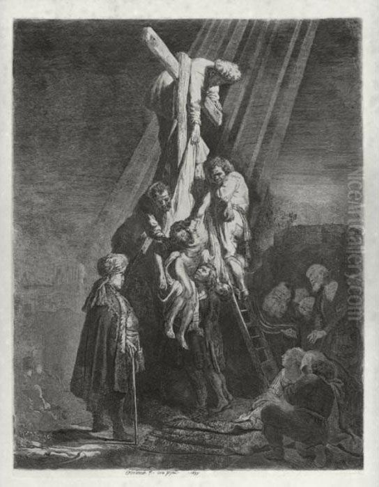 The Descent From The Cross: The Second Plate (b., Holl. 81; H. 103; Bb. 33-c) Oil Painting by Harmenszoon van Rijn Rembrandt
