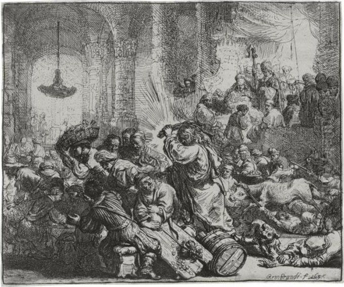 Christ Driving The Money-changers From The Temple (b., Holl. 69; H. 126; Bb. 35-b) Oil Painting by Harmenszoon van Rijn Rembrandt