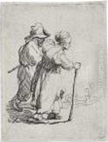 Two Tramps: A Man And A Woman (b., Holl. 144; H. 116; Bb. 34-2) Oil Painting by Harmenszoon van Rijn Rembrandt