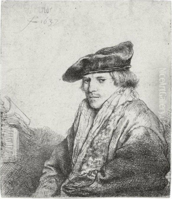 Young Man In A Velvet Cap: Petrus Sylvius (b., Holl. 268; H. 151; Bb. 37-c) Oil Painting by Harmenszoon van Rijn Rembrandt