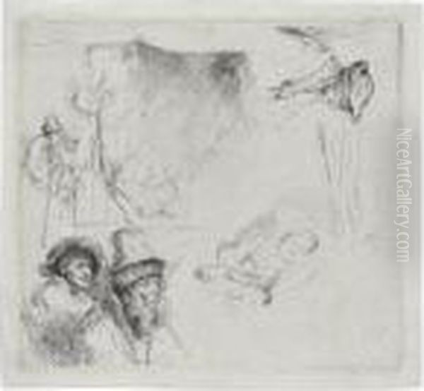 Sheet Of Studies, With A Woman Lying Ill In Bed (b., Holl. 369; H. 163; Bb. 38-2) Oil Painting by Harmenszoon van Rijn Rembrandt