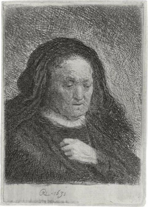 The Artist's Mother With Her Hand On Her Chest (b., Holl. 349; H. 50; Bb. 31-g) Oil Painting by Harmenszoon van Rijn Rembrandt