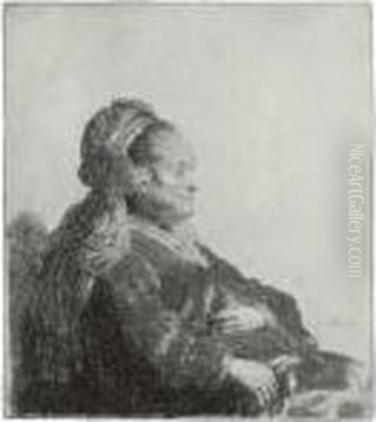 The Artist's Mother Seated, In 
An Oriental Headdress: Half Length (b., Holl. 348; H. 51; Bb. 31-h) Oil Painting by Harmenszoon van Rijn Rembrandt