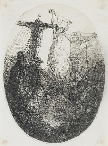 Christ Crucified, An Oval Plate (bartsch 79) Oil Painting by Harmenszoon van Rijn Rembrandt