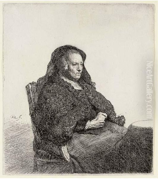 The Artist's Mother Seated At A Table Oil Painting by Harmenszoon van Rijn Rembrandt