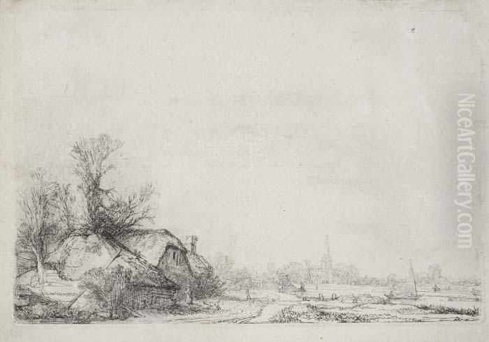 Cottages Beside A Canal: A View Of Diemen Oil Painting by Harmenszoon van Rijn Rembrandt