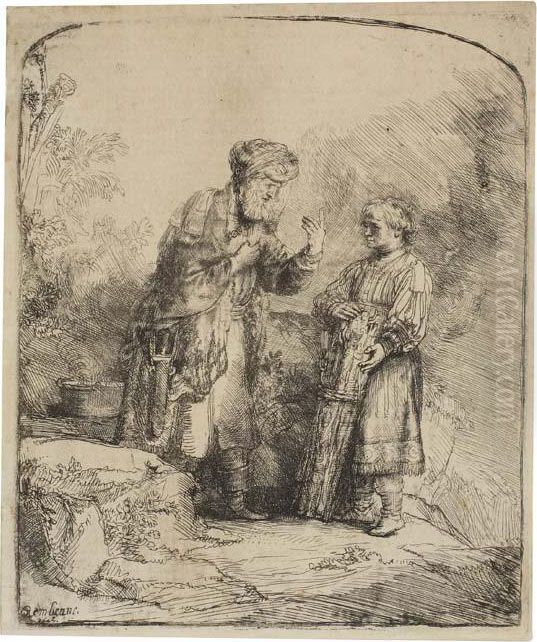 Abraham And Isaac. Oil Painting by Harmenszoon van Rijn Rembrandt