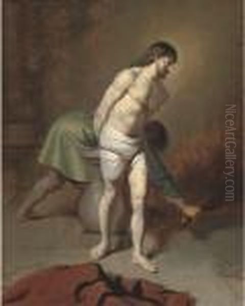 Christ At The Column Oil Painting by Harmenszoon van Rijn Rembrandt