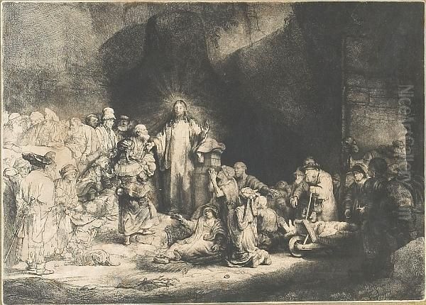 Christ Healing The Sick. 'the Hundred Guilder Print' Oil Painting by Harmenszoon van Rijn Rembrandt