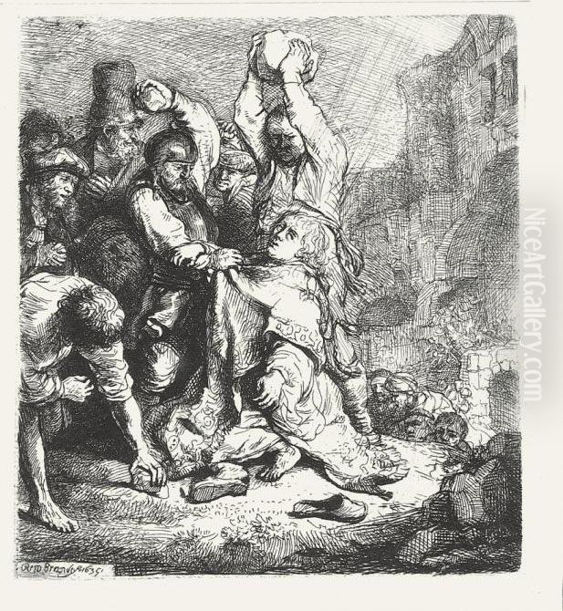 Stoning Of Saint Stephen Oil Painting by Harmenszoon van Rijn Rembrandt