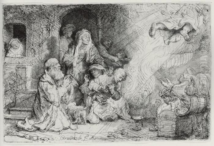 Angel Departing From The Family Of Tobias Oil Painting by Harmenszoon van Rijn Rembrandt