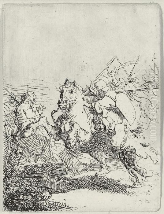 Cavalry Fight Oil Painting by Harmenszoon van Rijn Rembrandt