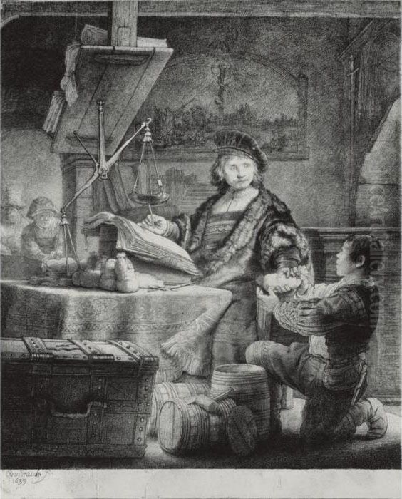 Jan Uytenbogaert, 'the Goldweigher' (b., Holl. 281; H. 167; Bb. 39-d) Oil Painting by Harmenszoon van Rijn Rembrandt