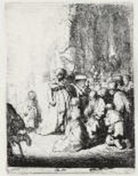 The Presentation In The Temple 
With The Angel: Small Plate (b., Holl. 51; H. 18; Bb. 30-c) Oil Painting by Harmenszoon van Rijn Rembrandt