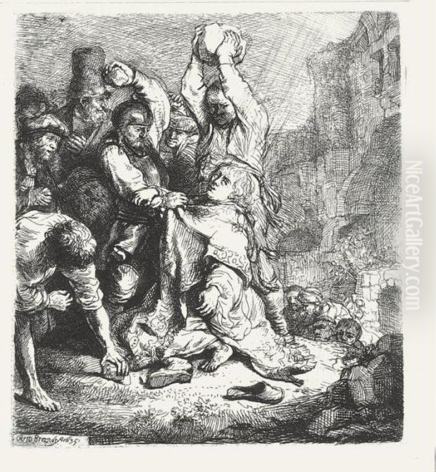 The Stoning Of St. Stephen (b., Holl. 97; H. 125; Bb. 35-a) Oil Painting by Harmenszoon van Rijn Rembrandt