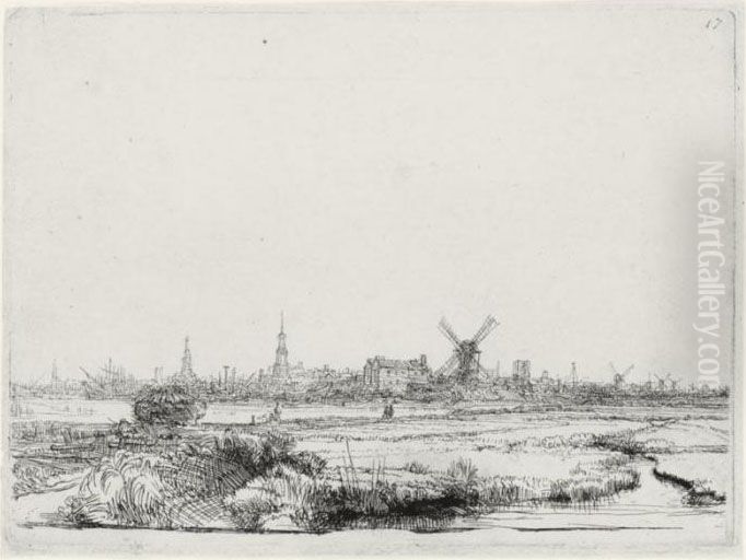 A View Of Amsterdam From The North West (b., Holl. 210; H. 176; Bb. 40-4) Oil Painting by Harmenszoon van Rijn Rembrandt