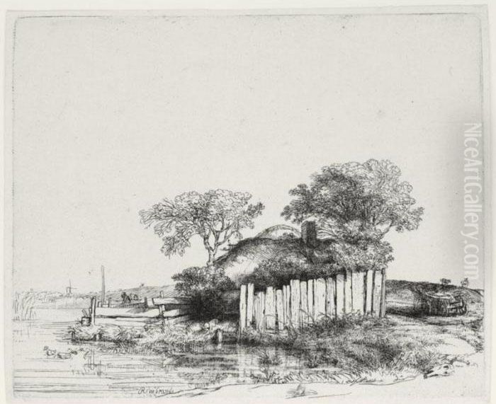 Cottage With A White Paling (b., Holl. 232; H. 203; Bb. 52-e) Oil Painting by Harmenszoon van Rijn Rembrandt