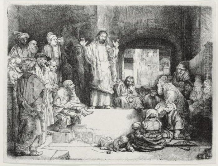 Christ Preaching, ('la Petite Tombe') (b., Holl. 67; H. 256; Bb. 52-2) Oil Painting by Harmenszoon van Rijn Rembrandt