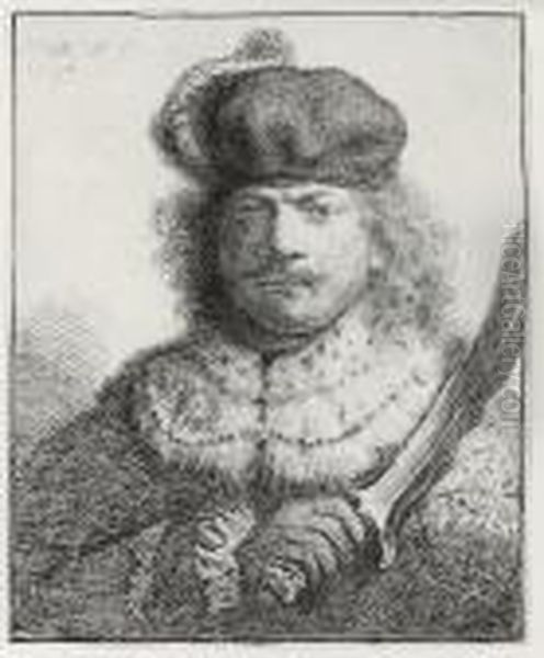 Self-portrait With Raised Sabre (b., Holl. 18; H. 109; Bb. 34-a) Oil Painting by Harmenszoon van Rijn Rembrandt