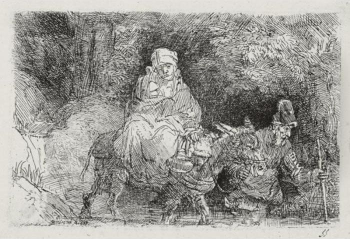 The Flight Into Egypt; Crossing A Brook (b., Holl. 55; H. 276; Bb. 54-d) Oil Painting by Harmenszoon van Rijn Rembrandt