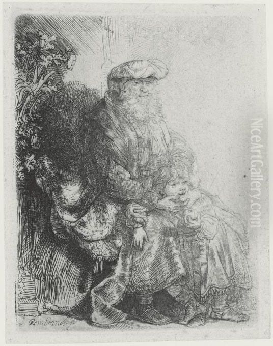 Abraham And Isaac (b., Holl. 33; H. 148; Bb. 37-2) Oil Painting by Harmenszoon van Rijn Rembrandt