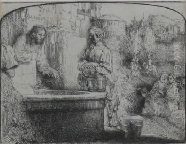 Christ And The Woman Of Samaria Oil Painting by Harmenszoon van Rijn Rembrandt