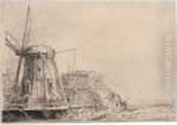 The Windmill Oil Painting by Harmenszoon van Rijn Rembrandt