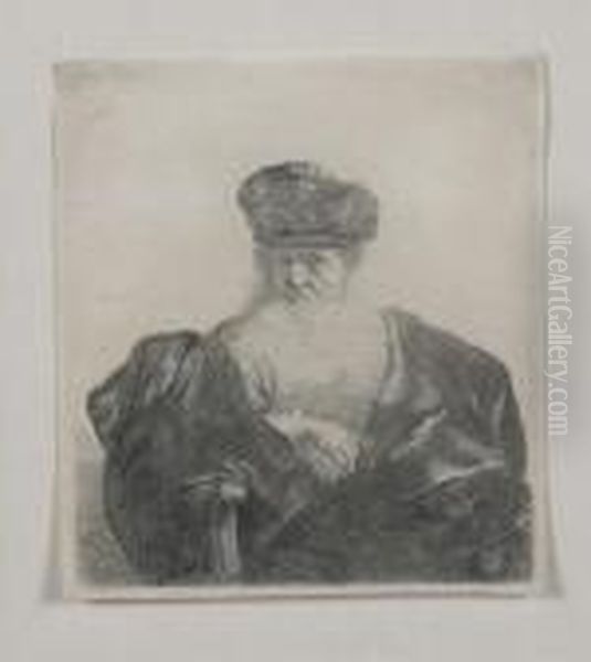 Old Man With Beard, Fur Cap And Velvet Cloak Oil Painting by Harmenszoon van Rijn Rembrandt
