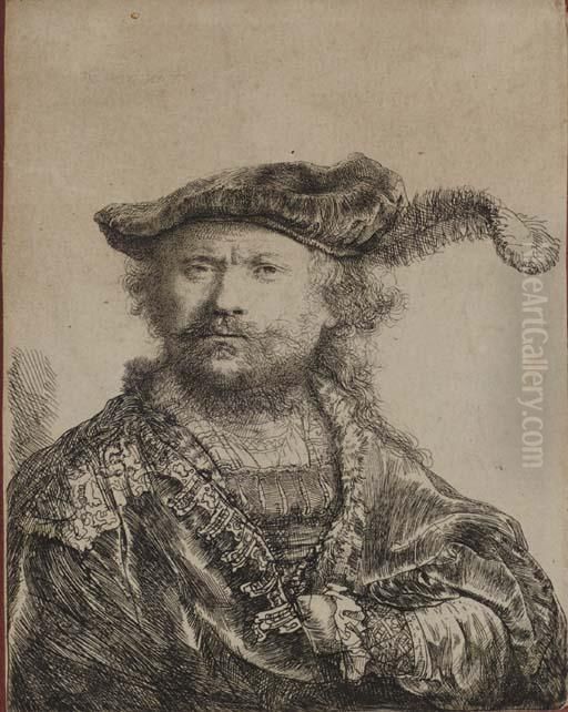 Self Portrait In A Velvet Cap With Plume Oil Painting by Harmenszoon van Rijn Rembrandt