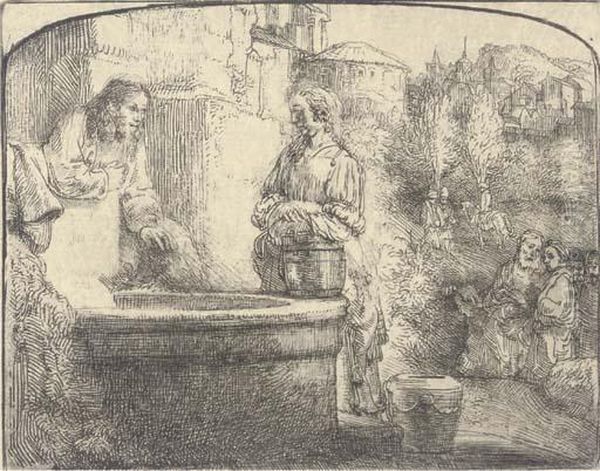 Christ And The Woman Of Samaria Oil Painting by Harmenszoon van Rijn Rembrandt