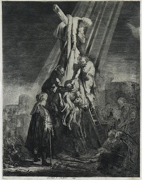 Descent From The Cross: Second Plate (bartsch 81) Oil Painting by Harmenszoon van Rijn Rembrandt
