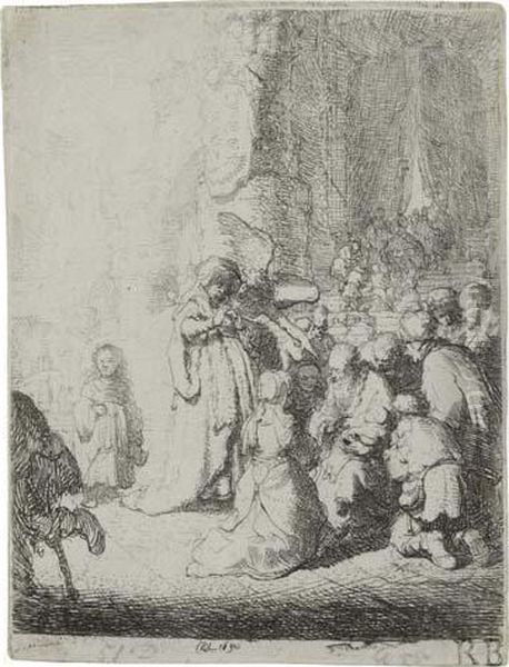 The Presentation In The Temple With An Angel: Smallplate Oil Painting by Harmenszoon van Rijn Rembrandt
