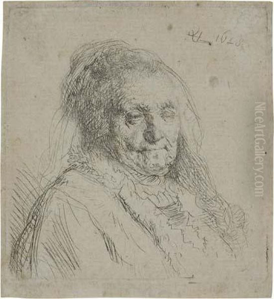 The Artist's Mother, Head And Bust: Three-quartersright Oil Painting by Harmenszoon van Rijn Rembrandt