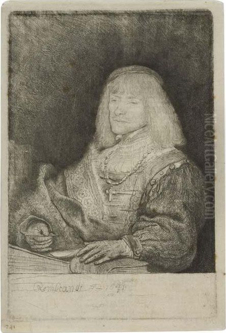 Man At A Desk Wearing A Cross And A Chain. Oil Painting by Harmenszoon van Rijn Rembrandt