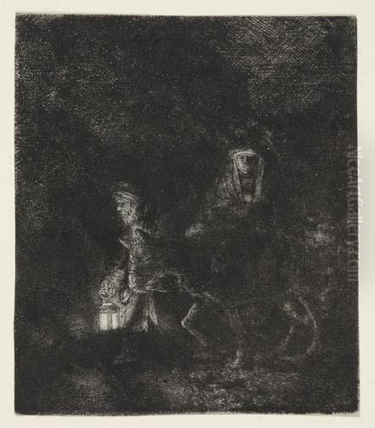 The Flight Into Egypt: A Night Piece Oil Painting by Harmenszoon van Rijn Rembrandt
