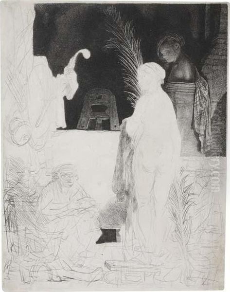 The Artist Drawing From A Model Oil Painting by Harmenszoon van Rijn Rembrandt