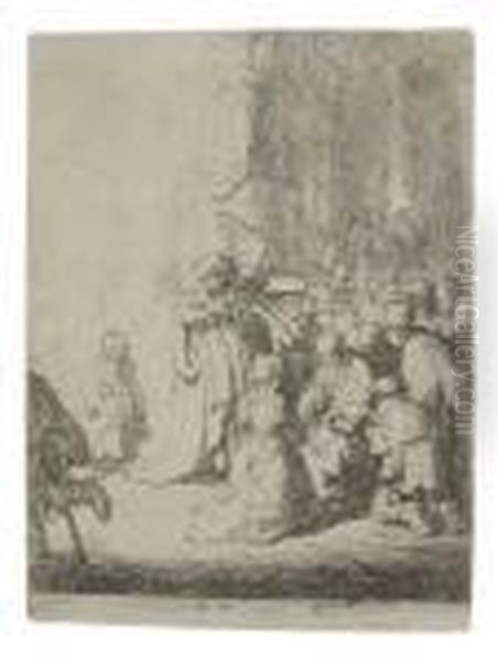 The Presentation In The Temple With An Angel: Smallplate Oil Painting by Harmenszoon van Rijn Rembrandt