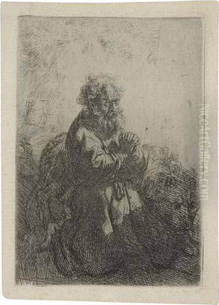 St. Jerome Kneeling In Prayer, Looking Down Oil Painting by Harmenszoon van Rijn Rembrandt