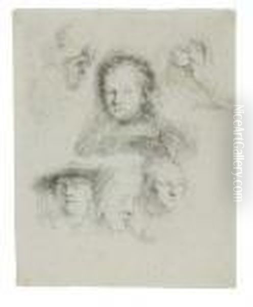 Studies Of The Studies: Head Of Saskia And Others Oil Painting by Harmenszoon van Rijn Rembrandt