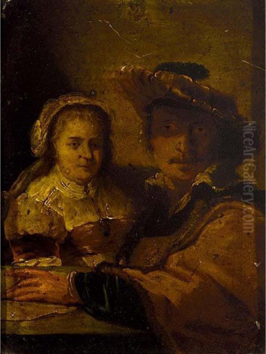 A Selfportrait Of Rembrandt And His Wife Saskia Oil Painting by Harmenszoon van Rijn Rembrandt